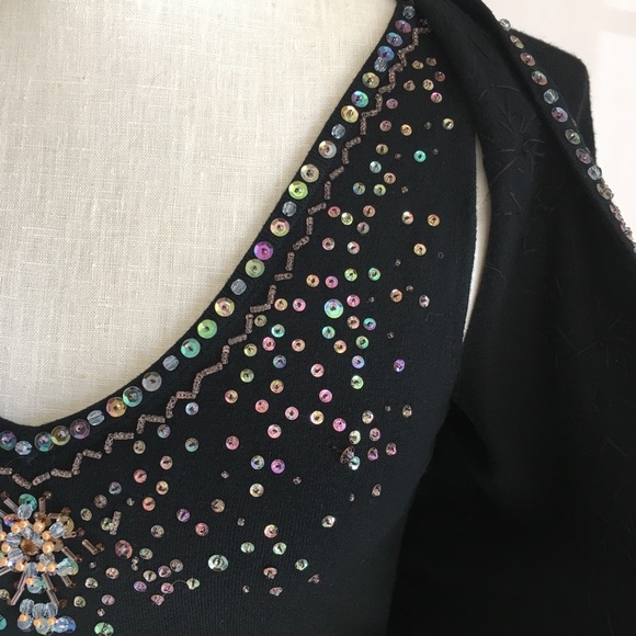 BEADED sequins black sweater twinset - Picture 7 of 8